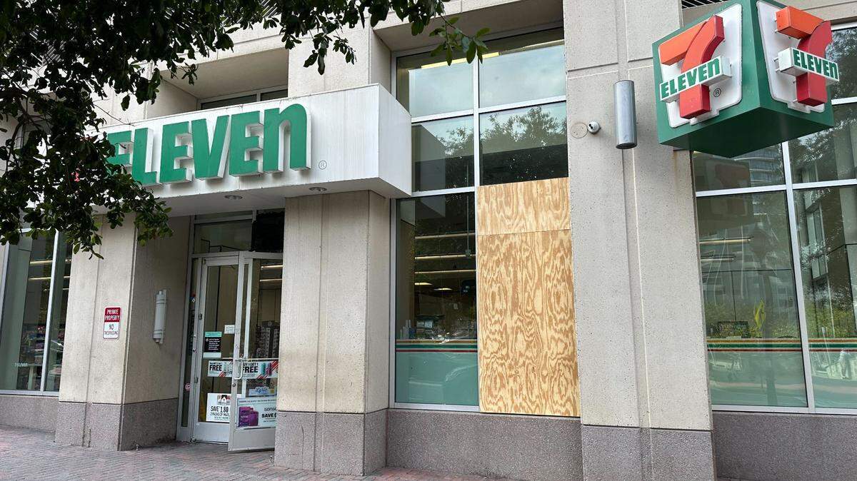 A bullet pierced the window of the 7-Eleven at 255 W. Martin Luther King Jr. Boulevard around 11 p.m. Saturday Sept. 21, when three people outside were shot and injured. The window remained covered with a board on Tuesday, Sept. 24.