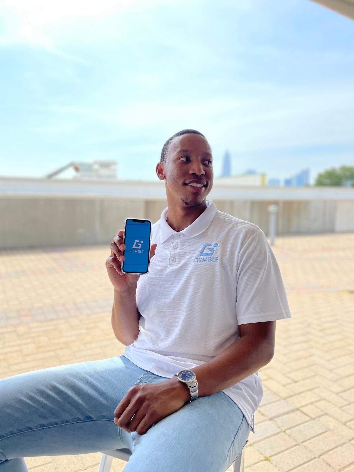 Gymble co-founder Akim Mitchell poses with his new app.