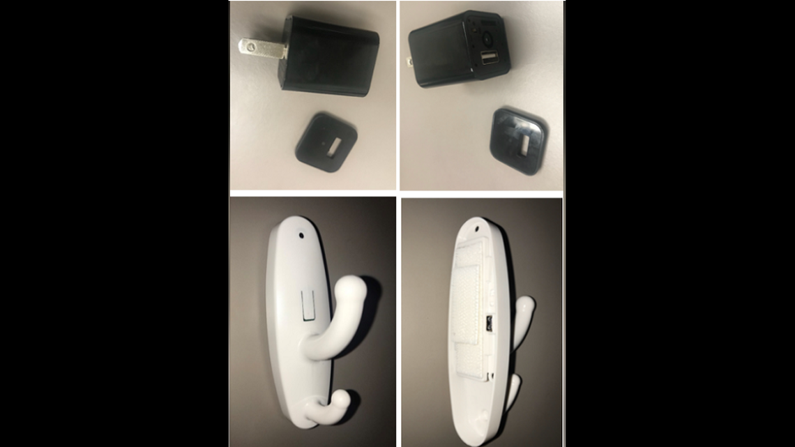 Images of recording devices found in two campus restrooms at Virginia Tech on Thursday. Virginia Tech Police photo