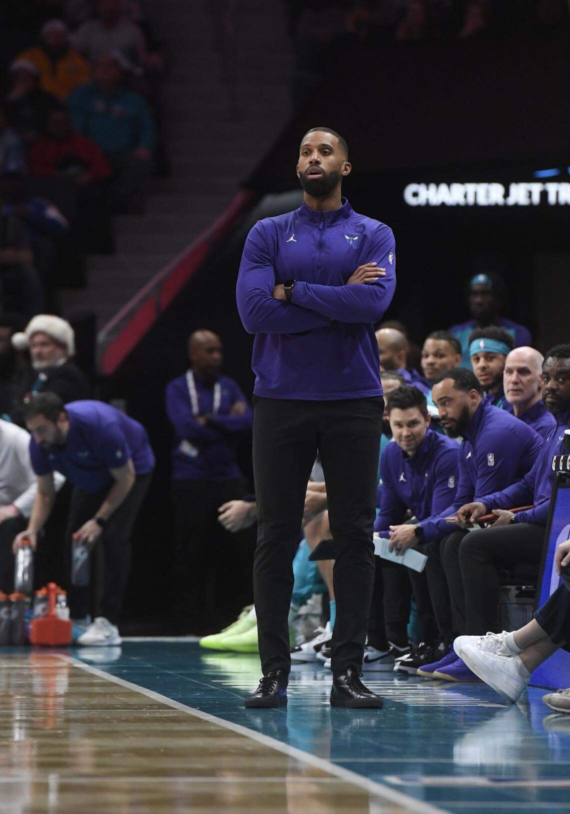 Charlotte Hornets head coach Charles Lee looks on during the first half against the Houston Rockets at the Spectrum Center.