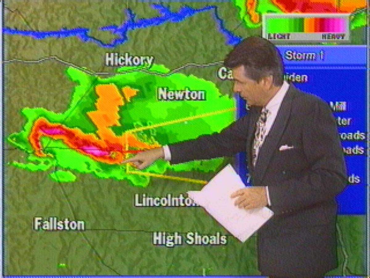 Larry Sprinkle shows off WCNC’s then-new Doppler radar technology in 1998.