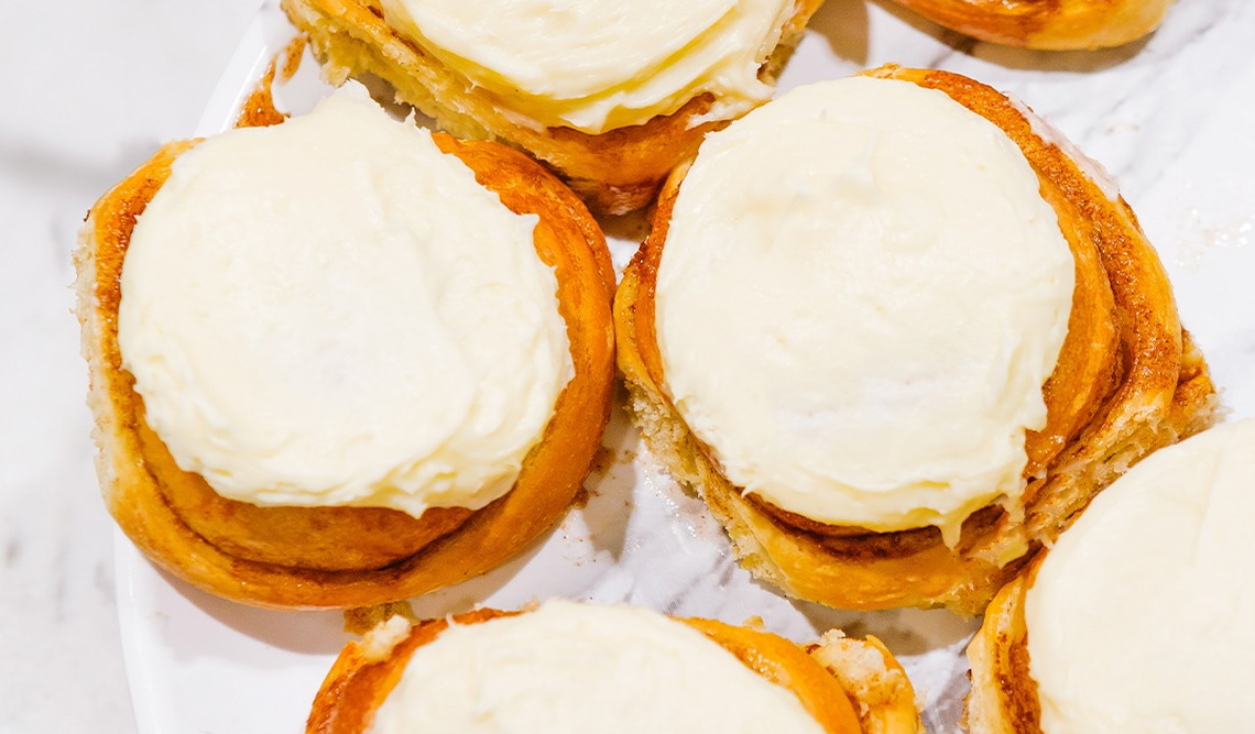 Amelie’s traditional brioche cinnamon roll goes fast — especially on weekends.