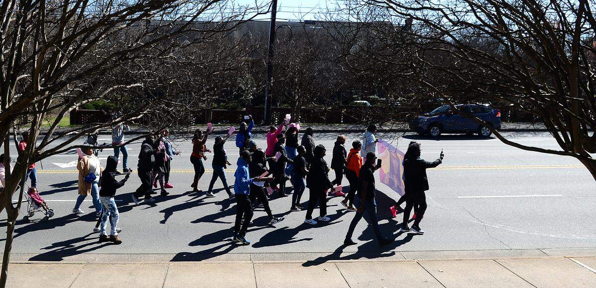In October, 25-year-old Shanquella Robinson traveled with six companions to Cabo, Mexico. A day later she died. Several dozen activists and Robinson’s family marched from Little Rock A.M.E. Zion Church to a nearby Charlotte post office on North McDowell Street to send 1,000 letters in pink envelopes to Mexican officials, demanding justice on Saturday, Feb. 18, 2023. They are hoping to further spur the investigation after her death.