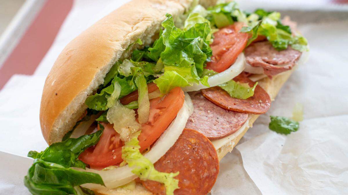 The Italian hoagie at Sub One Hoagie House has turkey ham, turkey salami, beef pepperoni, beef summer sausage, and cheese.