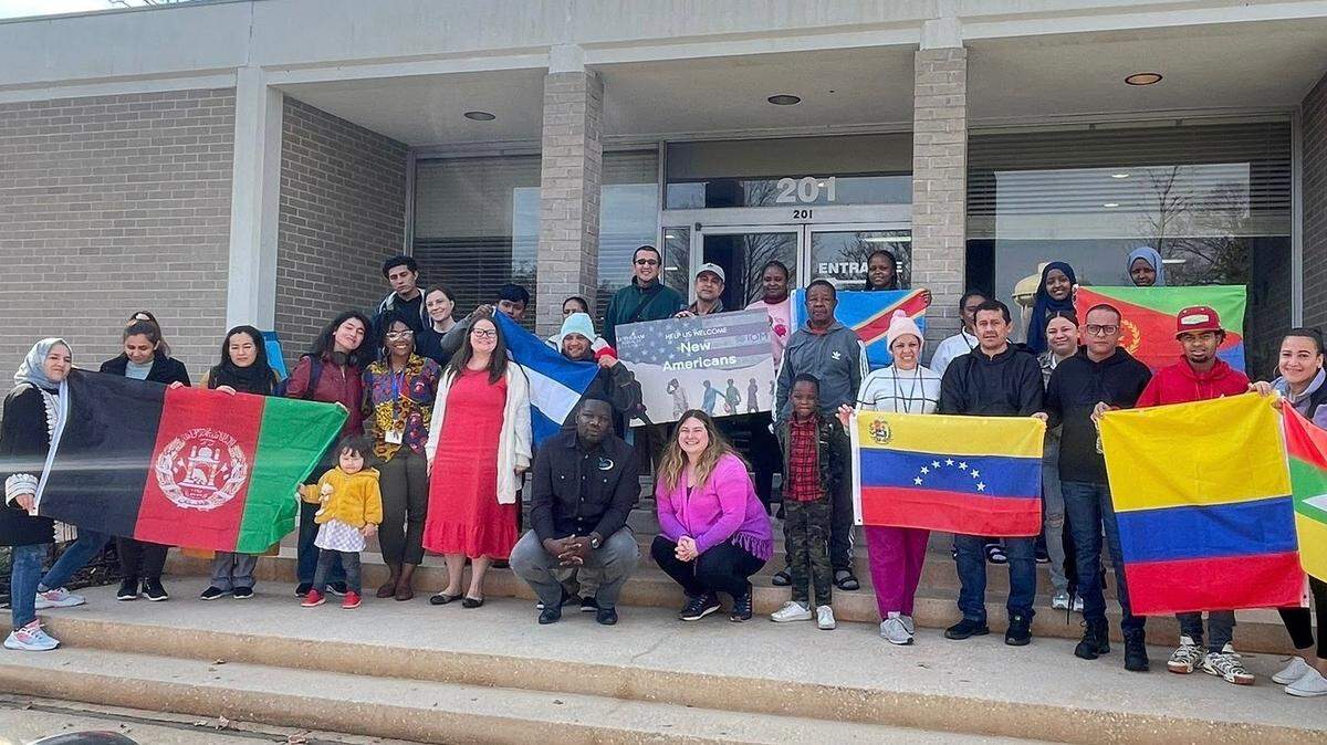 Refugees helped by Lutheran Services Carolinas outside the organization’s Salisbury, North Carolina offices.