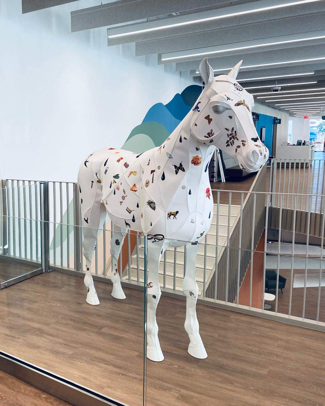 The sculpture “Stella Terra” was hand-crafted by artist Anne Lemanski. The life-sized artwork, based on an appaloosa horse, is on permanent display at the new University City Regional Library.