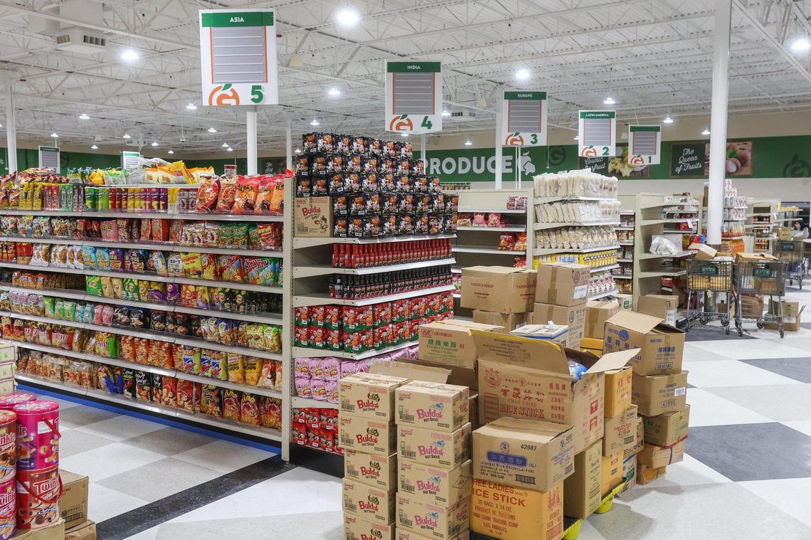 The Pineville international supermarket, in a former Super Kmart site across from Carolina Place mall, is twice the size of Super G’s two other stores in Charlotte and Greensboro.