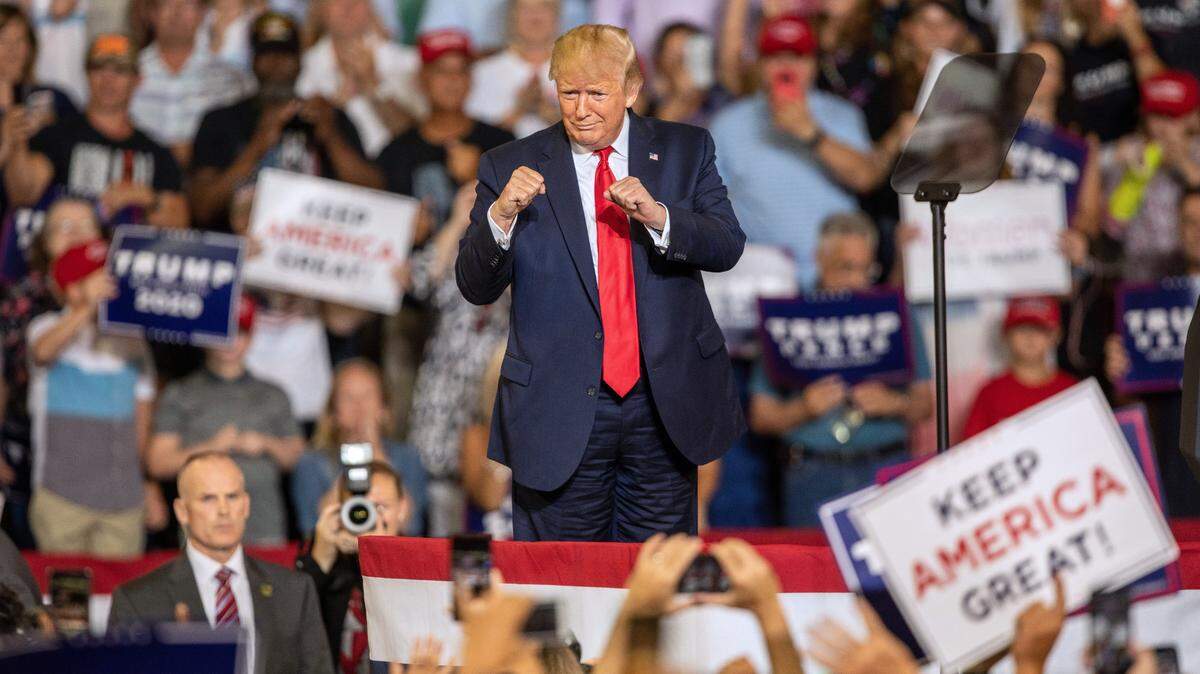 President Donald Trump works the crowd during a campaign rally Wednesday, July 17, 2019 at East Carolina University in Greenville, NC.