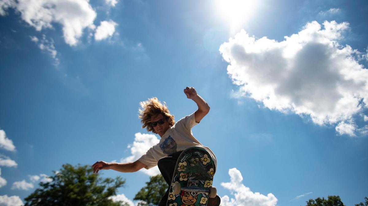As temperatures reached into the 90s for the 19th straight day John Craft, 21, skates in the sun at Eastland DIY Skatepark in Charlotte, N.C., on Tuesday, July 28, 2020.