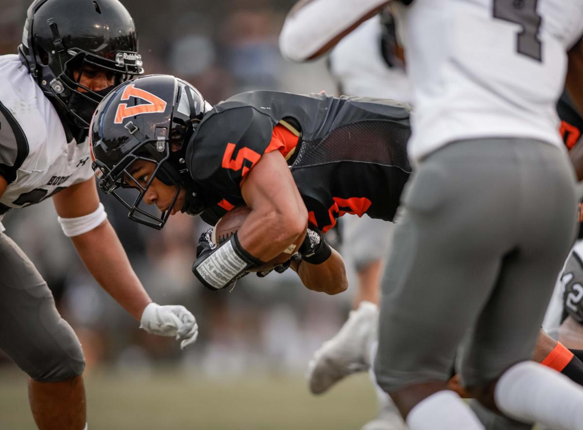 Vance Cougar Mikhail Baldwin (5) gets the touchdown. The Hough Huskies win the I-MECK 4A championship 29-22 vs the Vance Cougars Friday April 9, 2021.