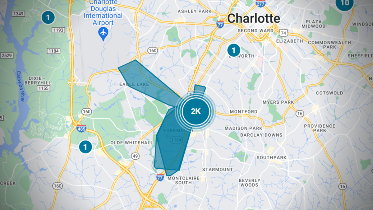 The four outages are affecting Duke Energy customers in a cluster of neighborhoods in south Charlotte.