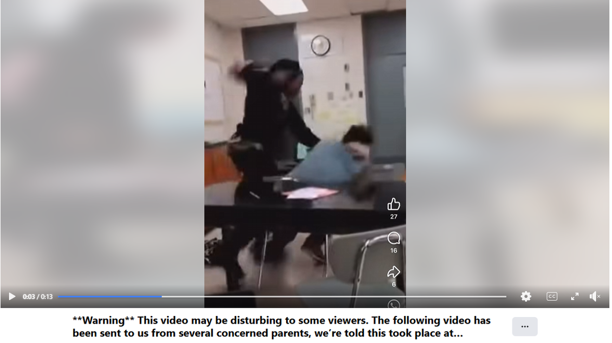 This screenshot shows a social media post by the account Gaston County Scanner Radio with a video of an attack on a student inside Ashbrook High School in Gaston County. The video has gone viral on social media, including a popular right-wing account on X called Libs of Tiktok.