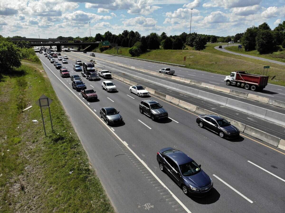 Drivers crawl along I-485 near the Johnston Road interchange on Thursday, May 6, 2021.