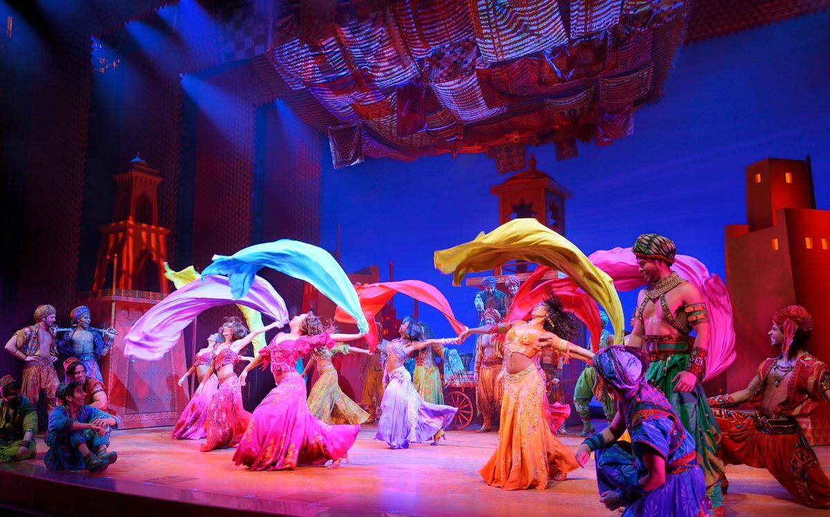 Disney Theatrical Productions “Aladdin” comes to the Belk Theater in Charlotte Sept. 10-19. It includes sets by award-winning set and costume designer Bob Crowley. Here, female dancers in the touring company perform to “Arabian Nights.”