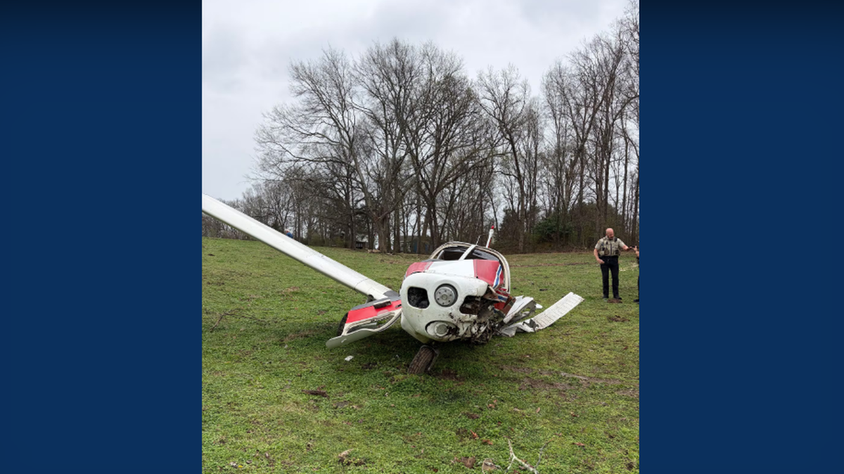 It happened around 2 p.m. Sunday in the 5800 block of N. Rocky River Road, and both the pilot and a passenger suffered minor injuries, officials said.