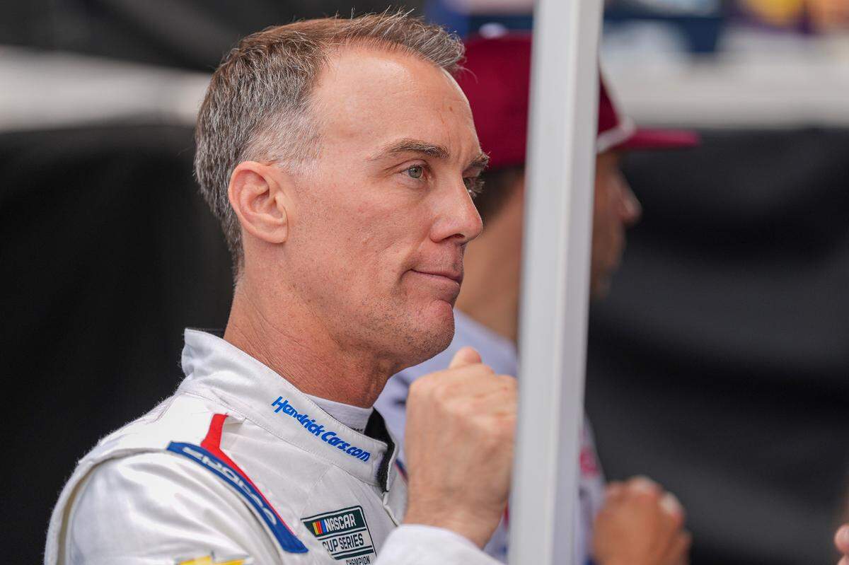May 18, 2024; North Wilkesboro, North Carolina, USA; Kevin Harvick, substitute driver for NASCAR Cup Series driver Kyle Larson (5), looks on before qualifying at North Wilkesboro Speedway.
