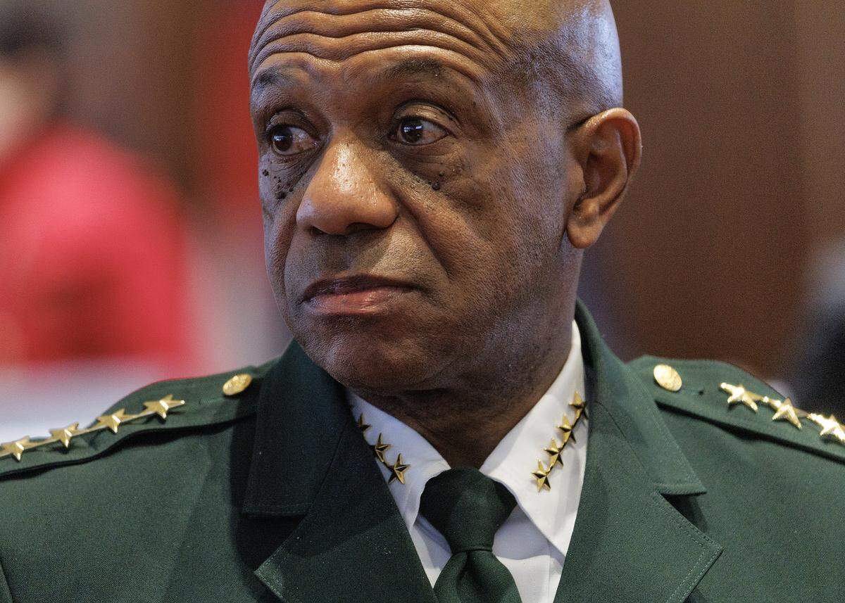 Mecklenburg County Sheriff Garry McFadden stands during a break in the House Select Committee on Oversight and Reform on Monday, Feb. 9, 2026, at the North Carolina Legislative Building.