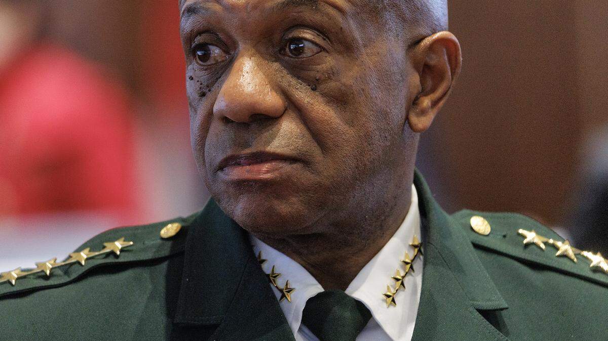 Mecklenburg County Sheriff Garry McFadden stands during a break in the House Select Committee on Oversight and Reform on Monday, Feb. 9, 2026, at the North Carolina Legislative Building.