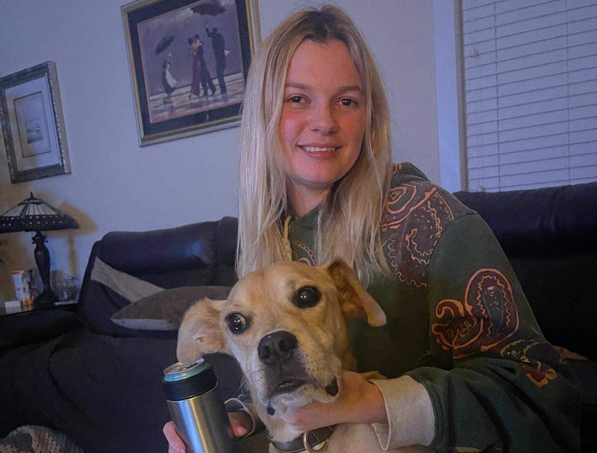 Iryna Zarutska with Teddy, her favorite of the Haskells’ dogs, who passed away around the time she moved out in May. “She felt very protected by him,” her uncle says.