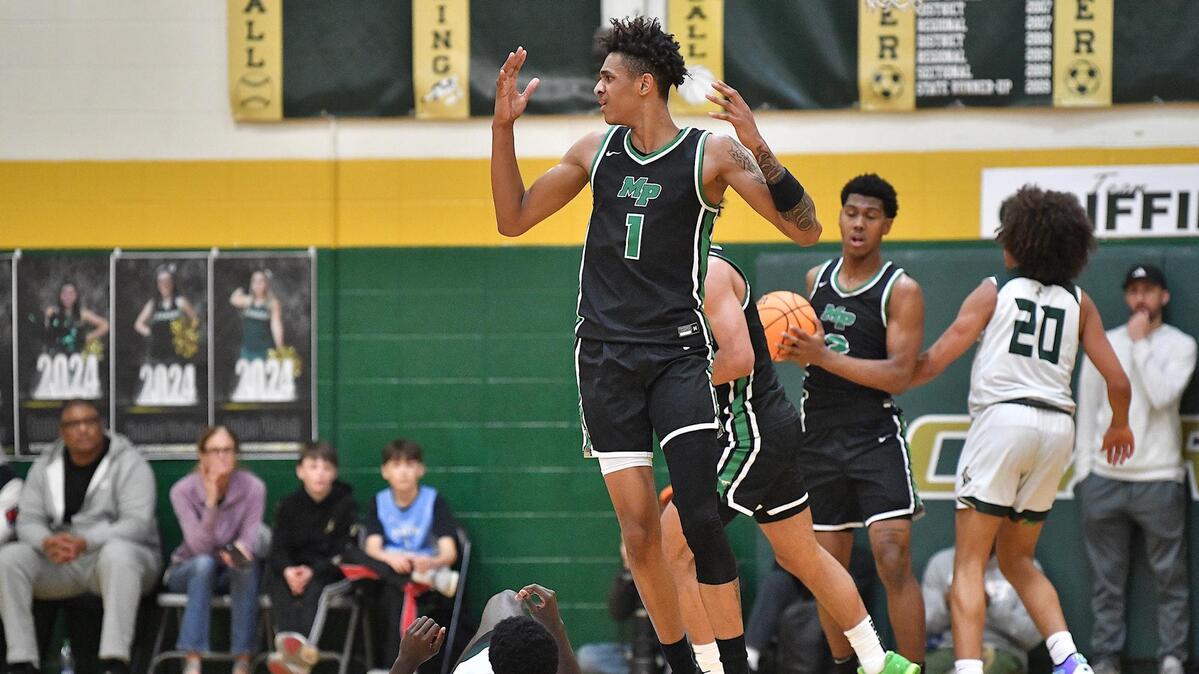 Myers Park’s Sadiq White Jr. (1) reacts after being called for the foul on Northwood’s Drake Powell (32) during the first half. The Northwood Chargers and the Myer Park Mustage met in a non-conference game in Pittsboro, N.C. on January 13, 2024.
