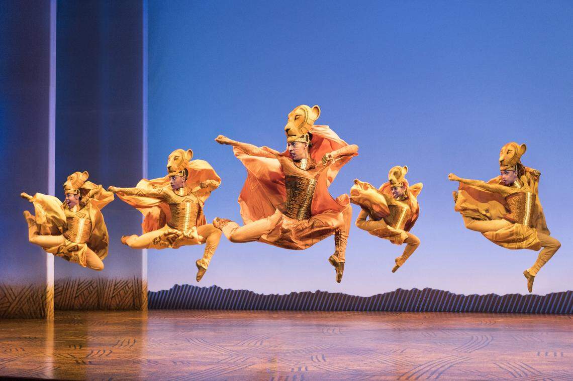 Lionesses dance during “The Lion King” North American tour. Costumes designed by Julie Taymor are in the collection of the Smithsonian National Museum of American History as well as the Victoria and Albert Museum in London.