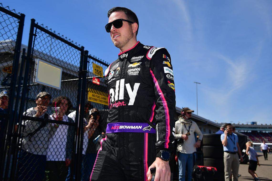 Mar 12, 2023; Avondale, Arizona, USA; NASCAR Cup Series driver Alex Bowman (48) before the United Rentals Work United 500 at Phoenix Raceway. Mandatory Credit: Gary A. Vasquez-USA TODAY Sports