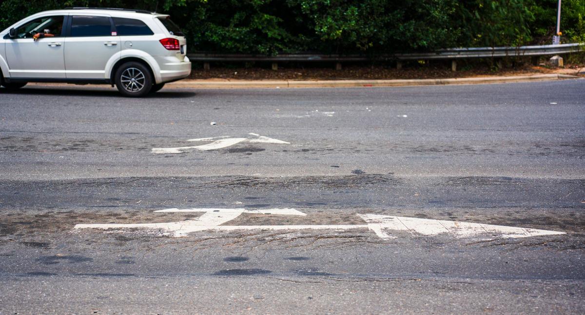 At the intersection of E Westinghouse Boulevard and South Boulevard sits a section of road where there are currently very little or no lane markers present on July 9, 2024.