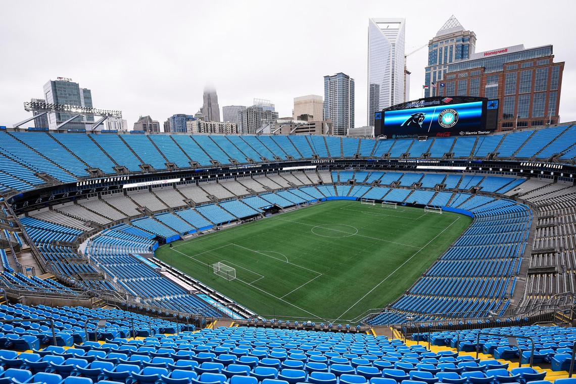 The field at Bank of America Stadium is currently being prepped for Charlotte FC’s opening match against LA next month in Charlotte, N.C. Monday, Feb. 7, 2022. The stadium is undergoing a series of renovations in anticipation of Charlotte FC’s inaugural season.