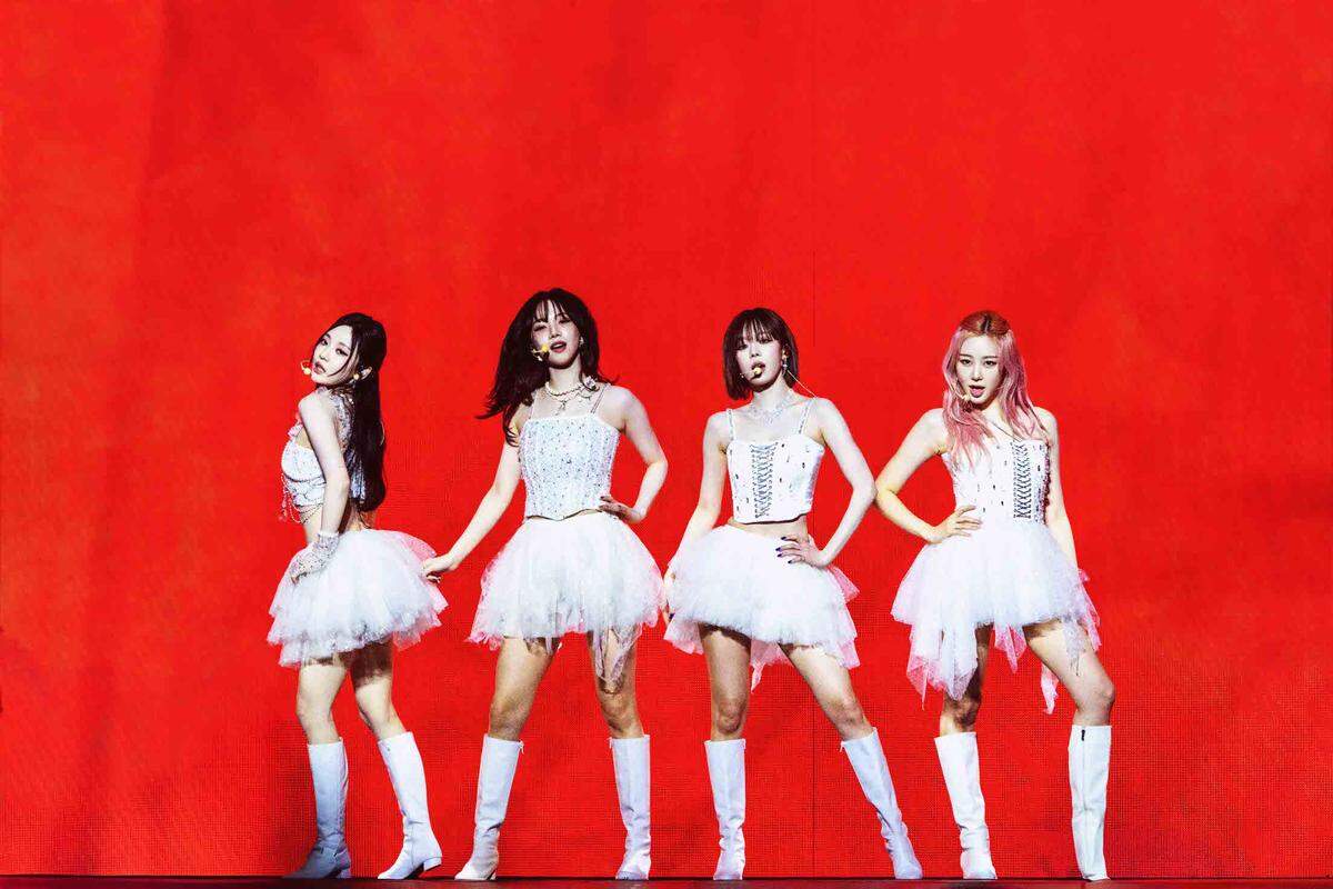 aespa’s Ningning, Karina, Winter and Giselle perform at Spectrum Center in Charlotte on Saturday night.