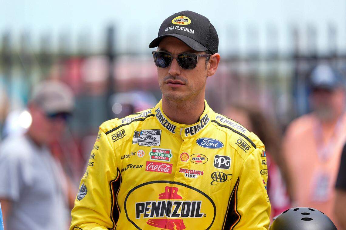 May 24, 2025; Concord, North Carolina, USA; NASCAR Cup Series driver Joey Logano (22) during qualifying at Charlotte Motor Speedway.