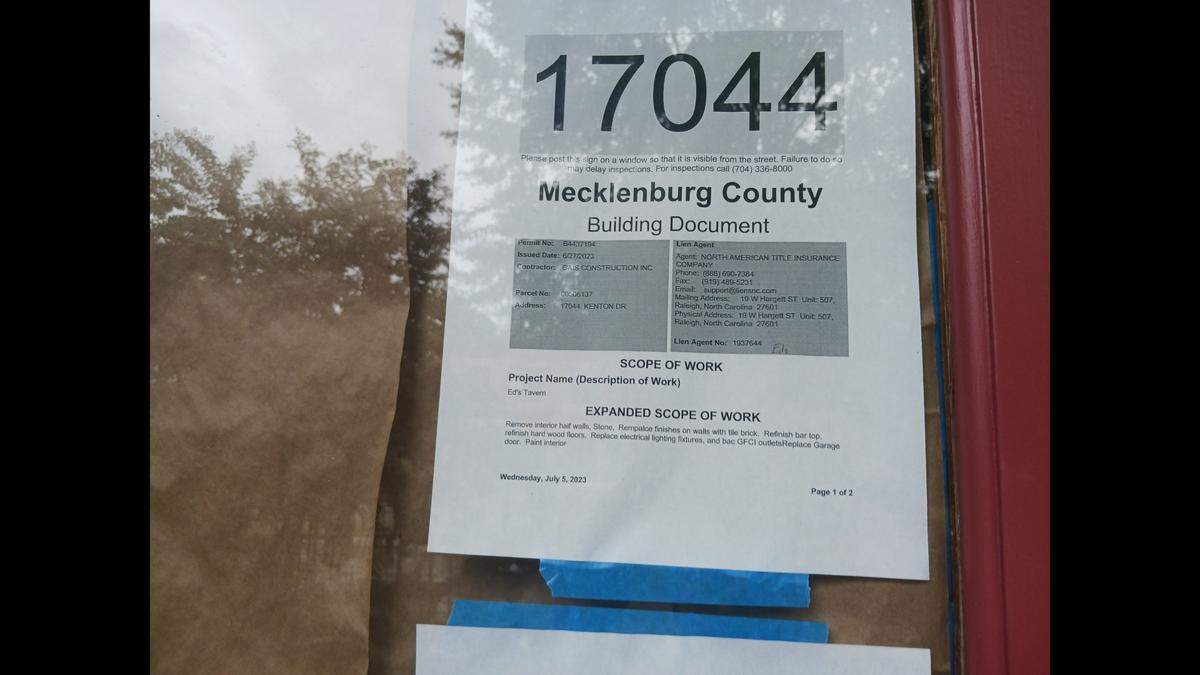 The new owner has obtained Mecklenburg County permits for renovations to the former Irish pub in Cornelius.