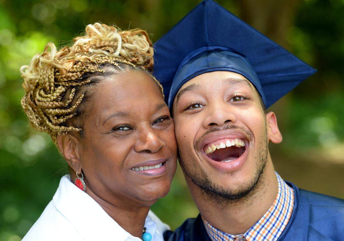 Saundra Adams, left and Chancellor Lee Adams, right, on Monday, May 24, 2021 in Charlotte, NC. Chancellor Lee graduated from high school in 2021.