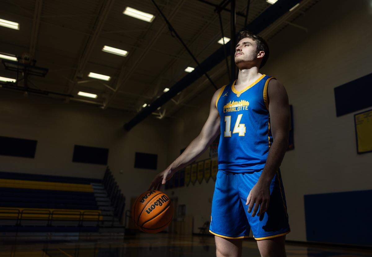 Johnson & Wales Cole Callaway poses for a portrait at JWU Wildcat Center in Charlotte, N.C., on Wednesday, January 28, 2026.