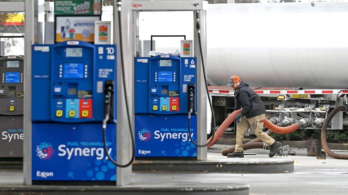 The fuel tanks at the Exxon/7-11 station on Hwy. 74 in Matthews, NC are refilled on Wednesday, March 9, 2022.