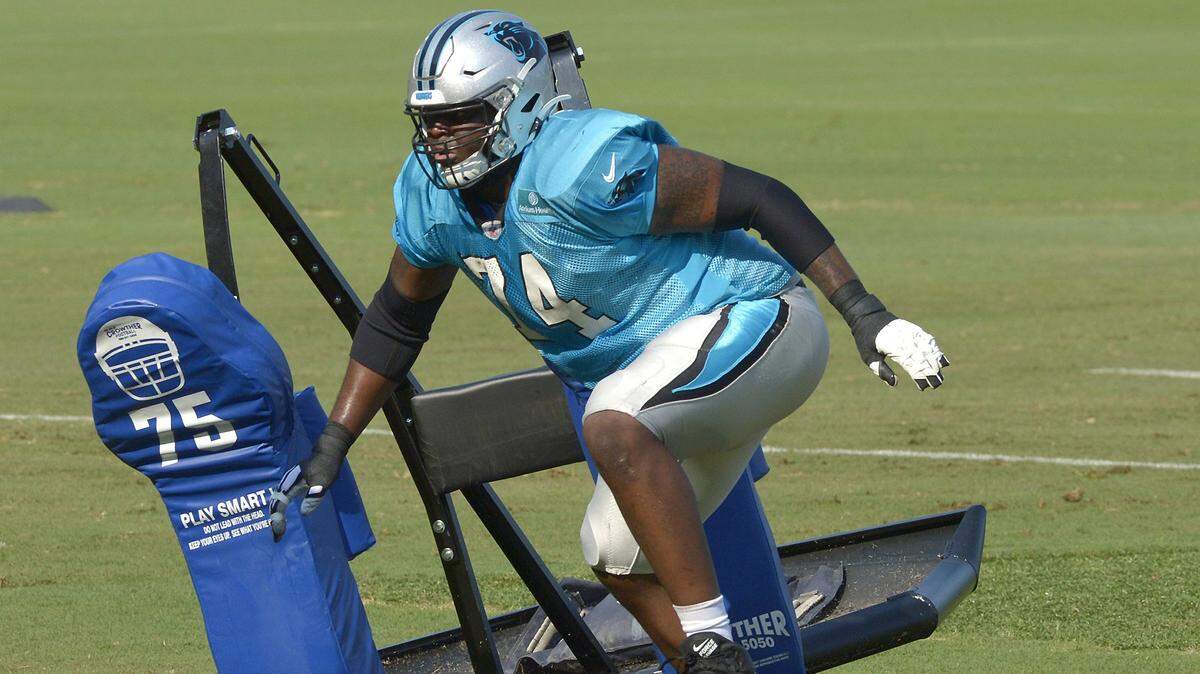Carolina Panthers tackle Greg Little will have an opportunity to learn from Russell Okung.