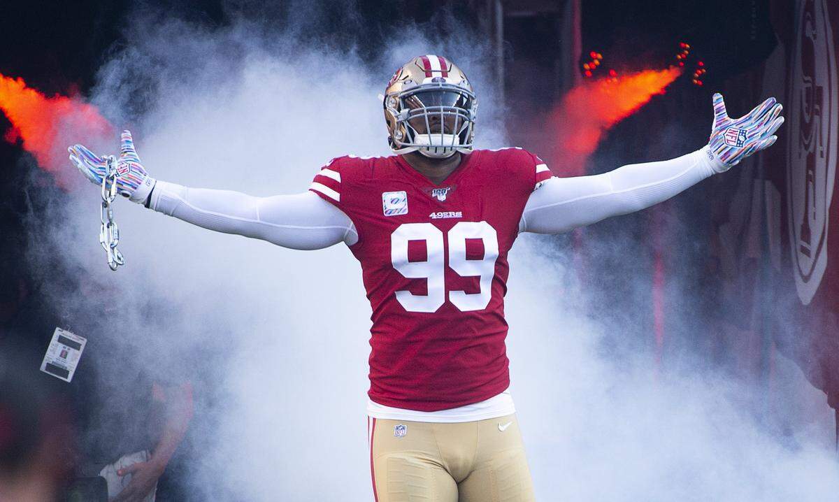 San Francisco 49ers defensive tackle DeForest Buckner (99) is part of a 6-0 49ers team that has allowed only 10 total points over its last three games.