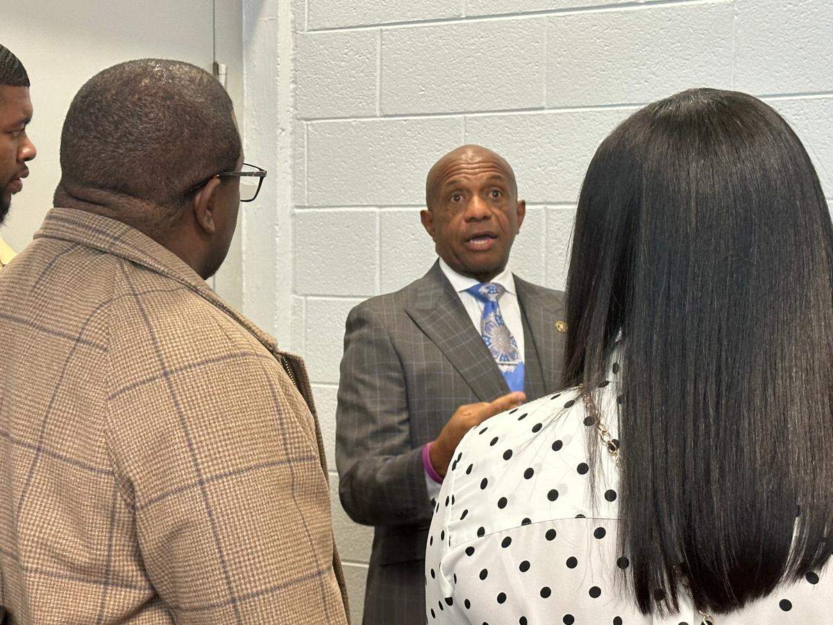 Sheriff Garry McFadden speaking to some of the grand opening’s attendees about the Post Release Resource Center.