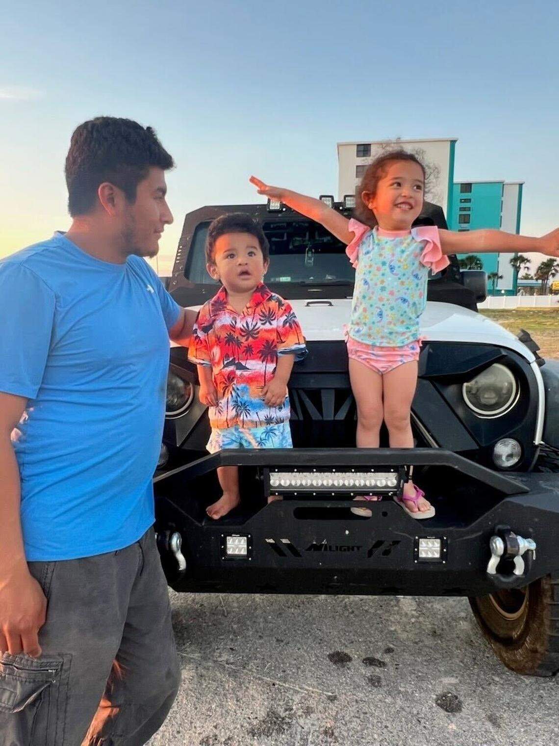 Miguel Angel Garcia Martinez is shown with his two children. He was arrested in Charlotte by U.S. Border Patrol on Sunday, Nov. 16, 2025.