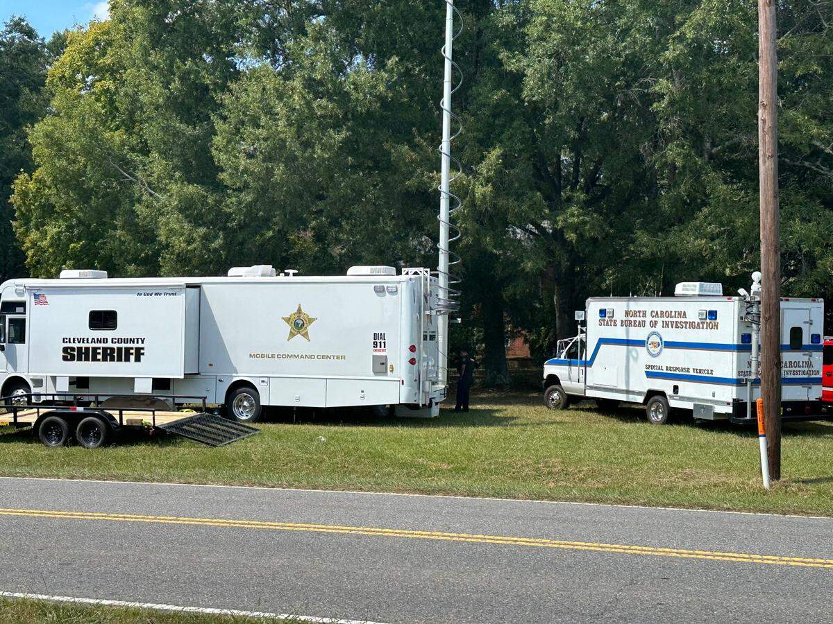 N.C. SBI and Cleveland County Sheriff’s Office vehicles were being used in a large search in the Shelby area on Wednesday, Sept. 11, 2024.