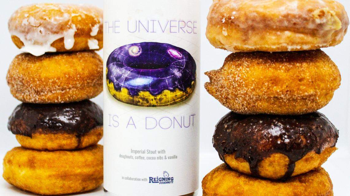 The Universe is a Donut imperial stout at Divine Barrel is brewed with vanilla, cocoa nibs, lactose, Magnolia Coffee and Reigning Doughnuts’ glazed doughnuts.