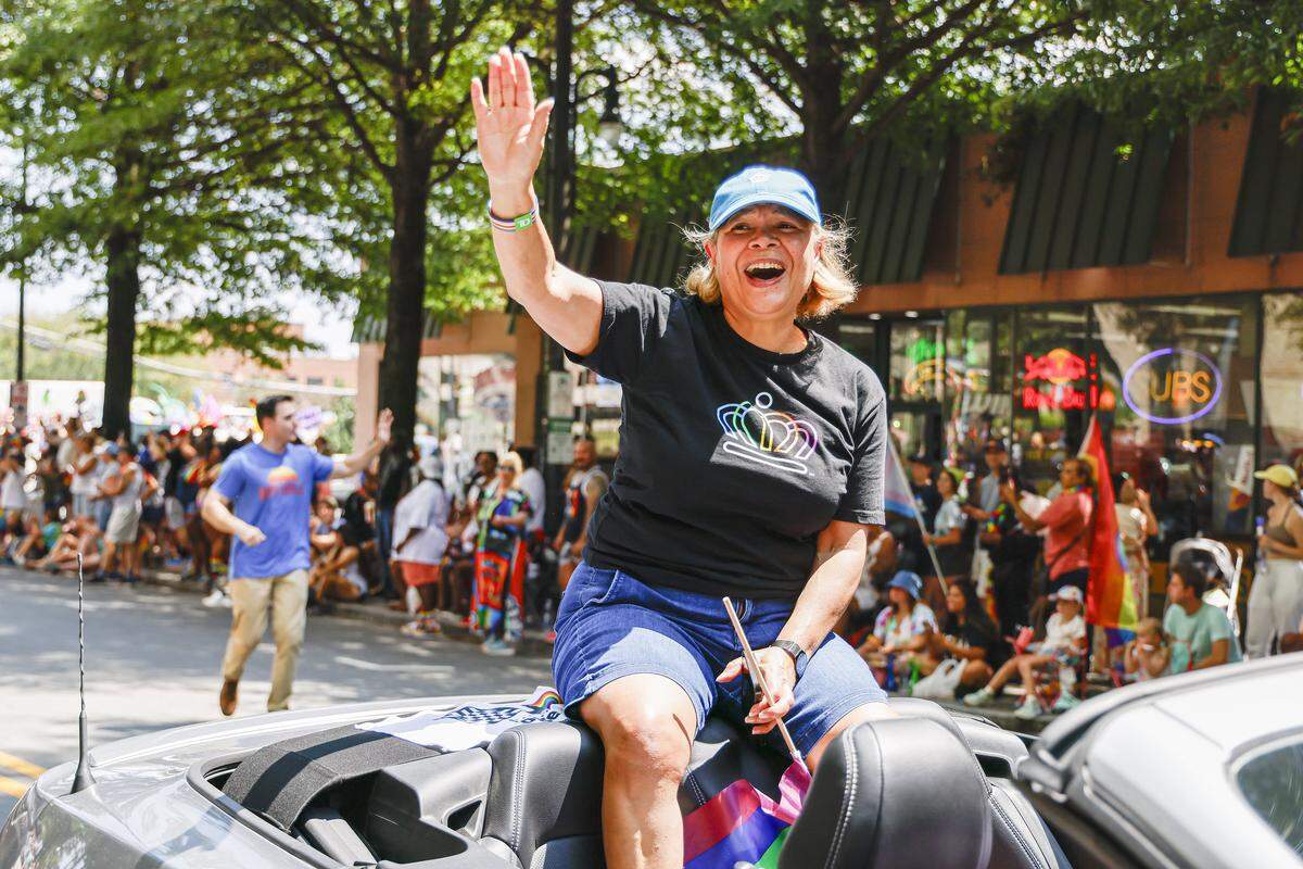 Charlotte Mayor Vi Lyles waves as she rides in the Charlotte Pride Parade in Charlotte, N.C., Sunday, Aug. 20, 2023. (Photo: Nell Redmond)