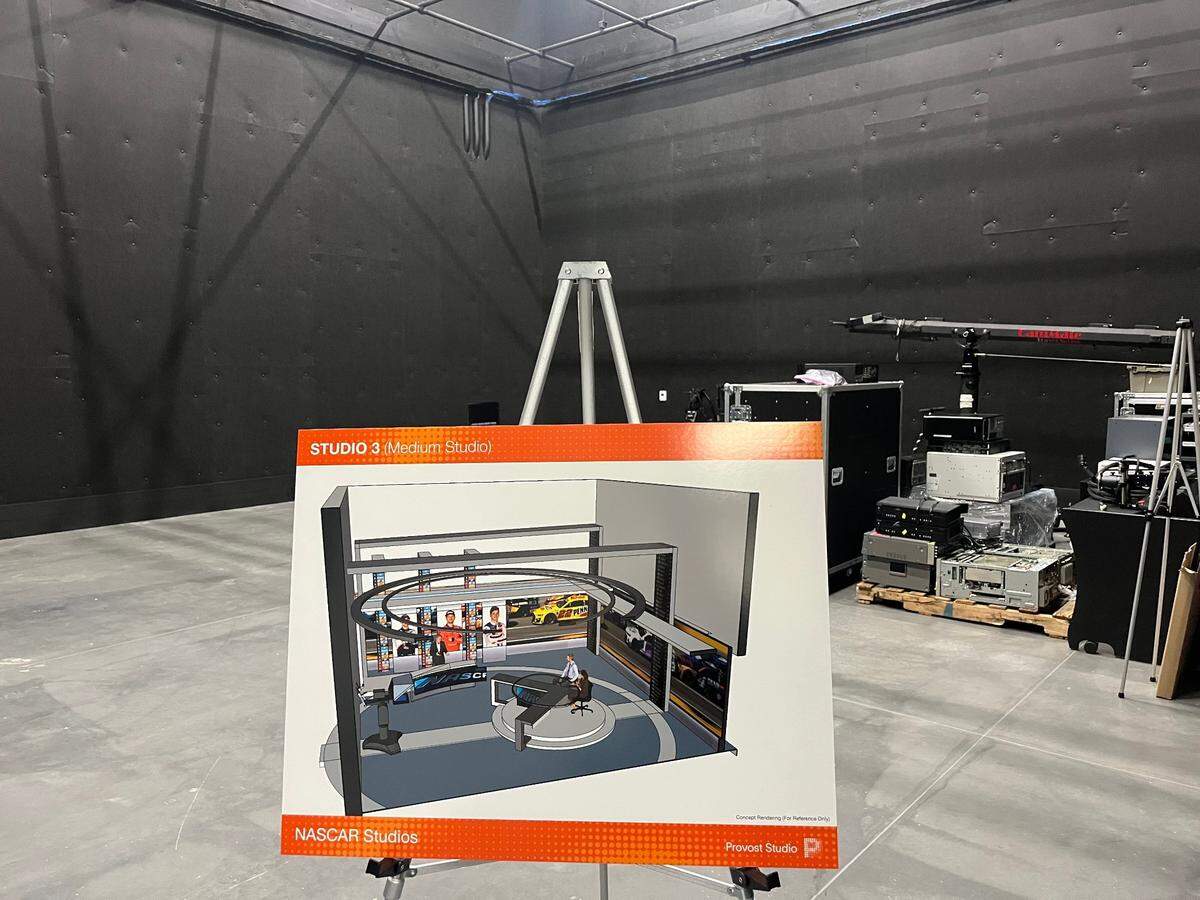 The studios aren’t finished yet, but NASCAR will have the ability to host shows from Concord, as opposed to uptown Charlotte, when its new media rights agreement begins in 2025.