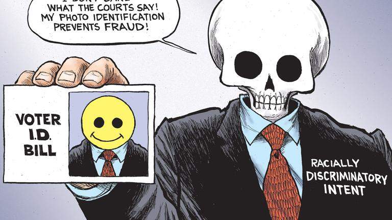 Kevin Siers cartoon: Court rules on NC GOP’s voter fraud bill