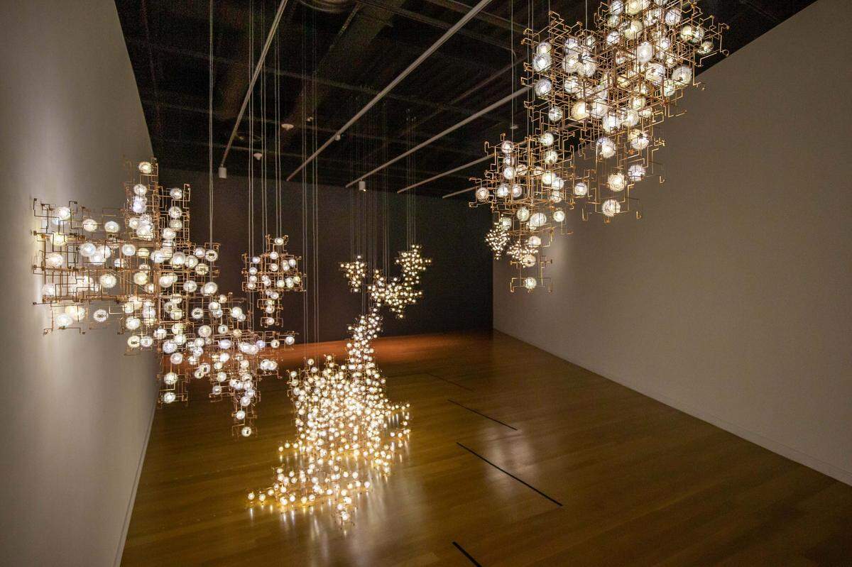 The “Fragile Future” installation at the Mint Museum Uptown was created by Lonneke Gordijn and Ralph Nauta of Studio Drift. It’s part of the “Immersed in Light” exhibition, which remains at the museum through April 26.
