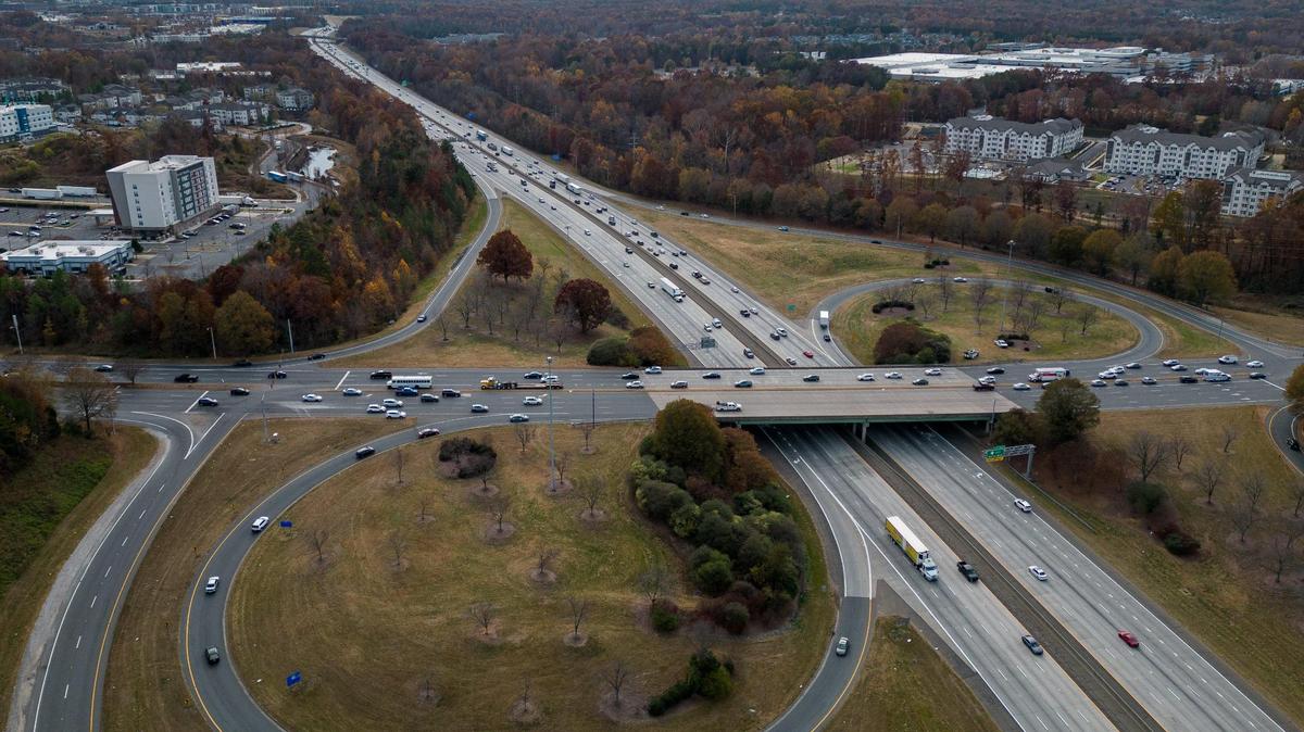 Traffic moves through a W.T. Harris Boulevard bridge over Interstate 85 in Charlotte.