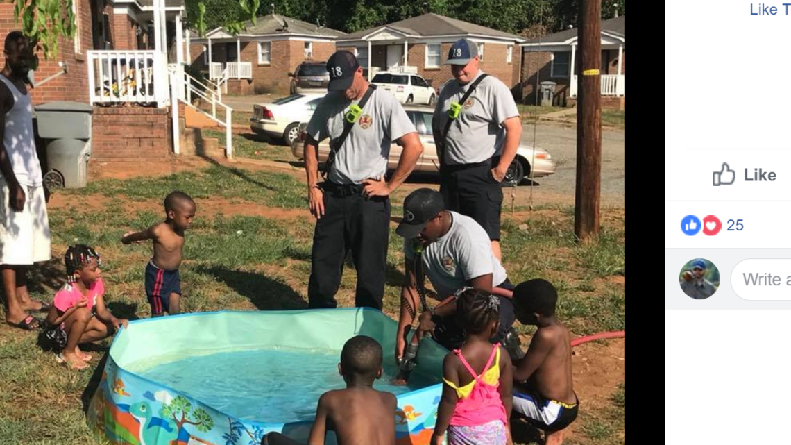 Mom had only pots to fill kiddie pool for son's birthday - until fire truck drove by