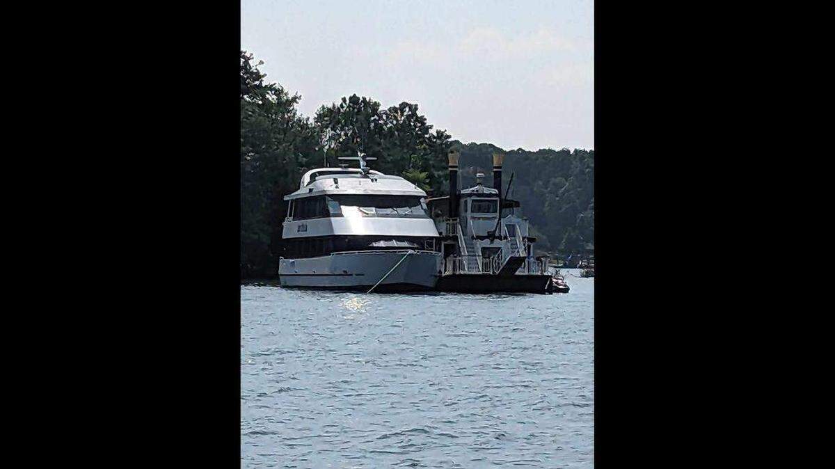 Boater Dustin Metz of Denver took this photo of the Lady of the Lake and Catawba Queen boats anchored and tied together at marker D5 south of Stutts Marina on Lake Norman in 2023.