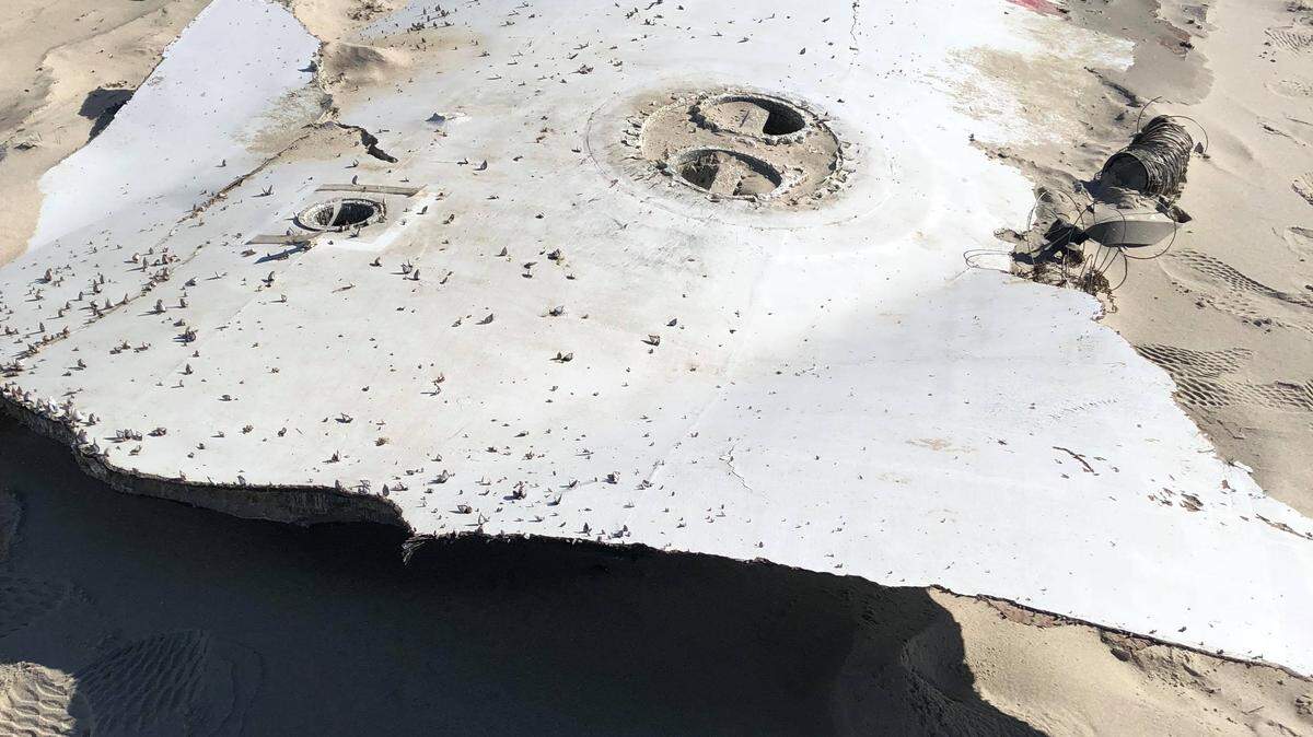This is the 10-foot by 6-foot chunk of rocket found on Ocracoke Sunday by two tourists.