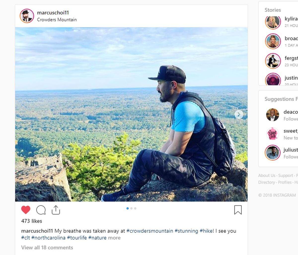 Here comes the general: Marcus Choi, who plays George Washington in “Hamilton,” enjoys the view from Crowder’s Mountain.