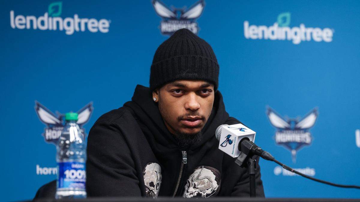 Hornets forward P.J. Washington, Jr. during interviews wrapping up the end of the Hornets’ season at Spectrum Center on Monday, April 10, 2023.